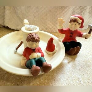 Vintage 90’s Partylite Christmas Elf Tapered Candle Stick Holder Resting Elf